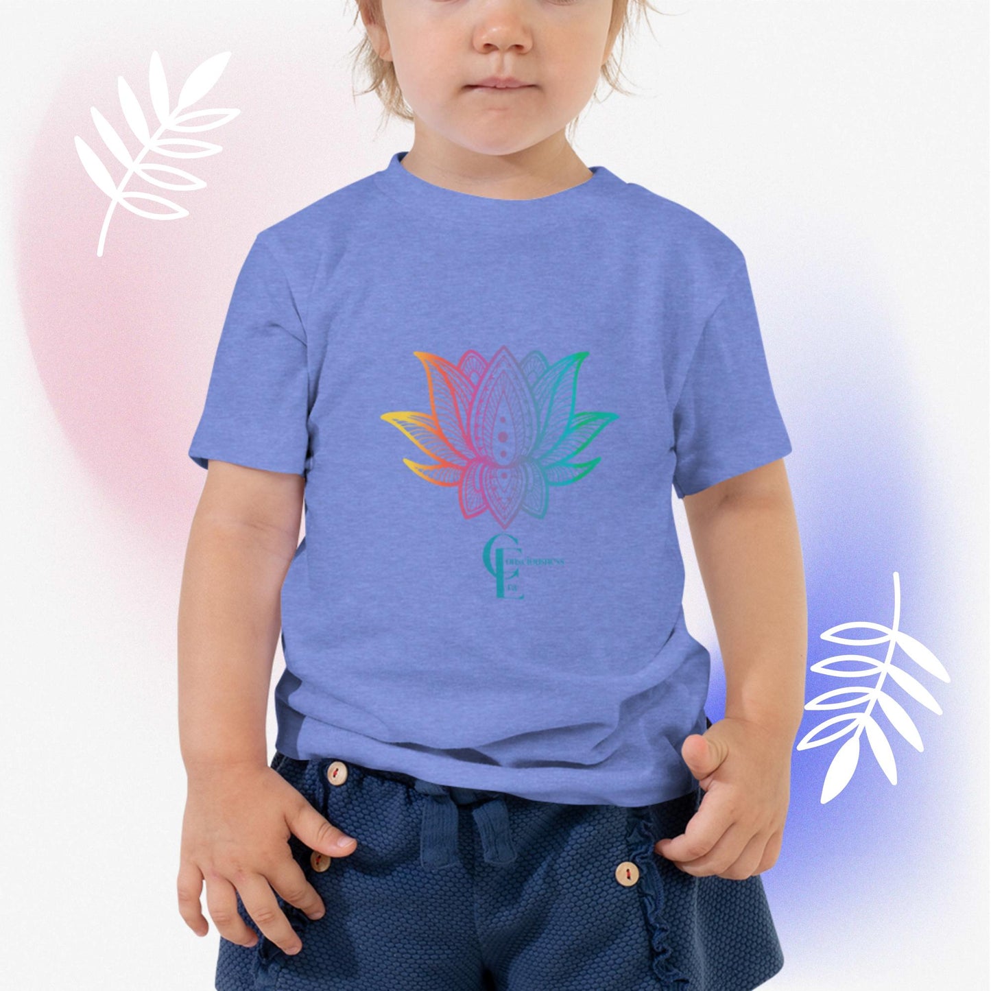 Toddler Short Sleeve Tee with Rainbow Lotus Flower and Consciousness Era logo