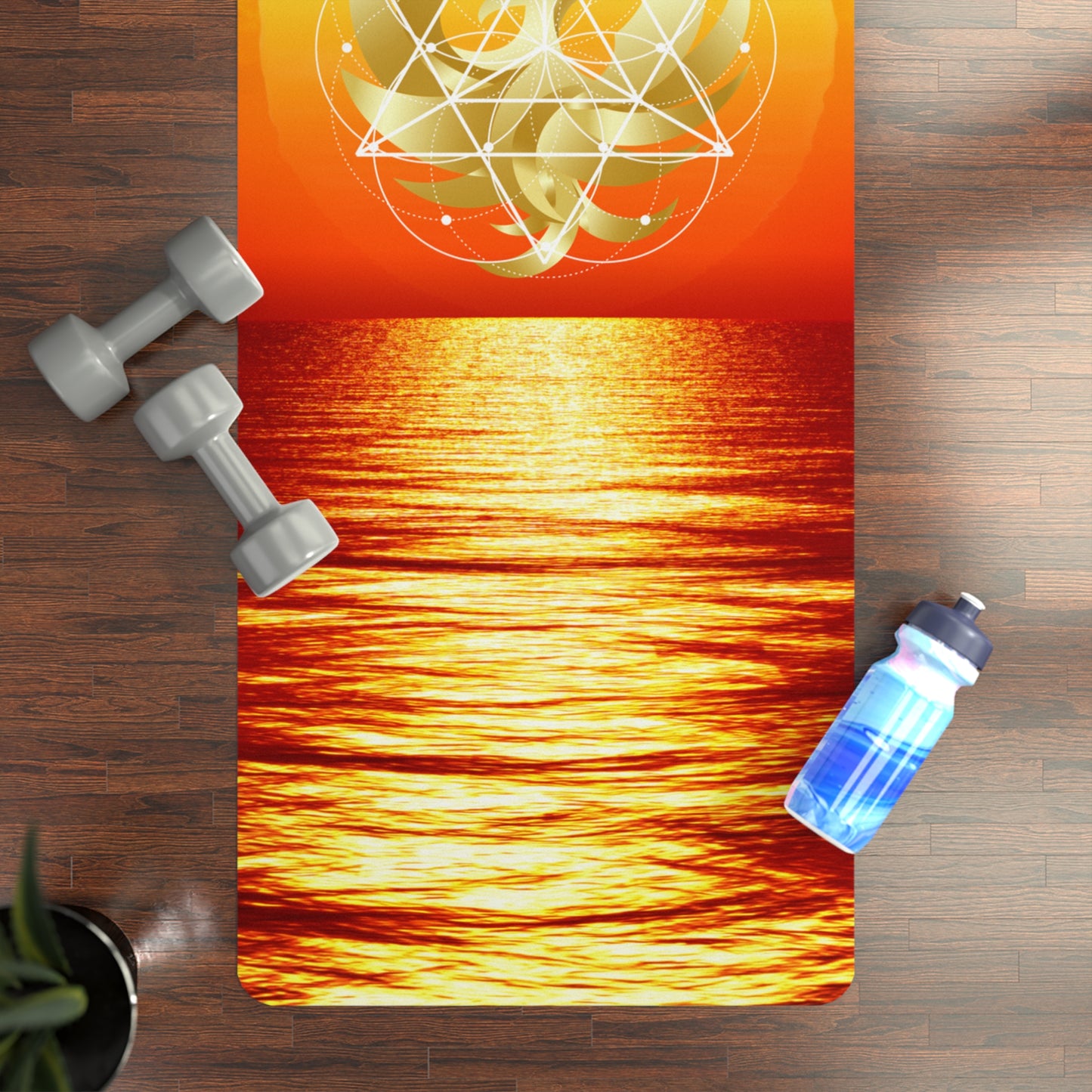 Rubber Yoga Mat With Phoenix Rising Design and Sunset