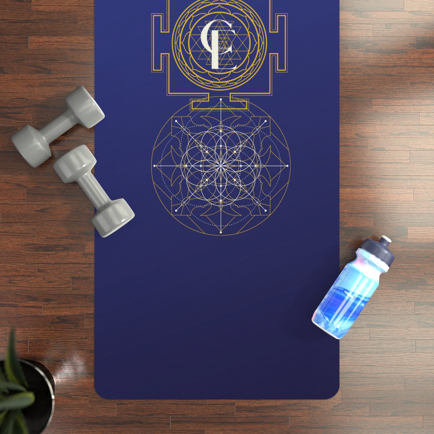 Rubber Yoga Mat with Sacred Geometry and Sri Yantra Symbol