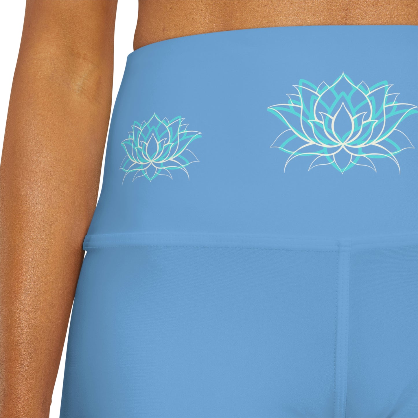 High Waisted Yoga Shorts with Lotus Flowers