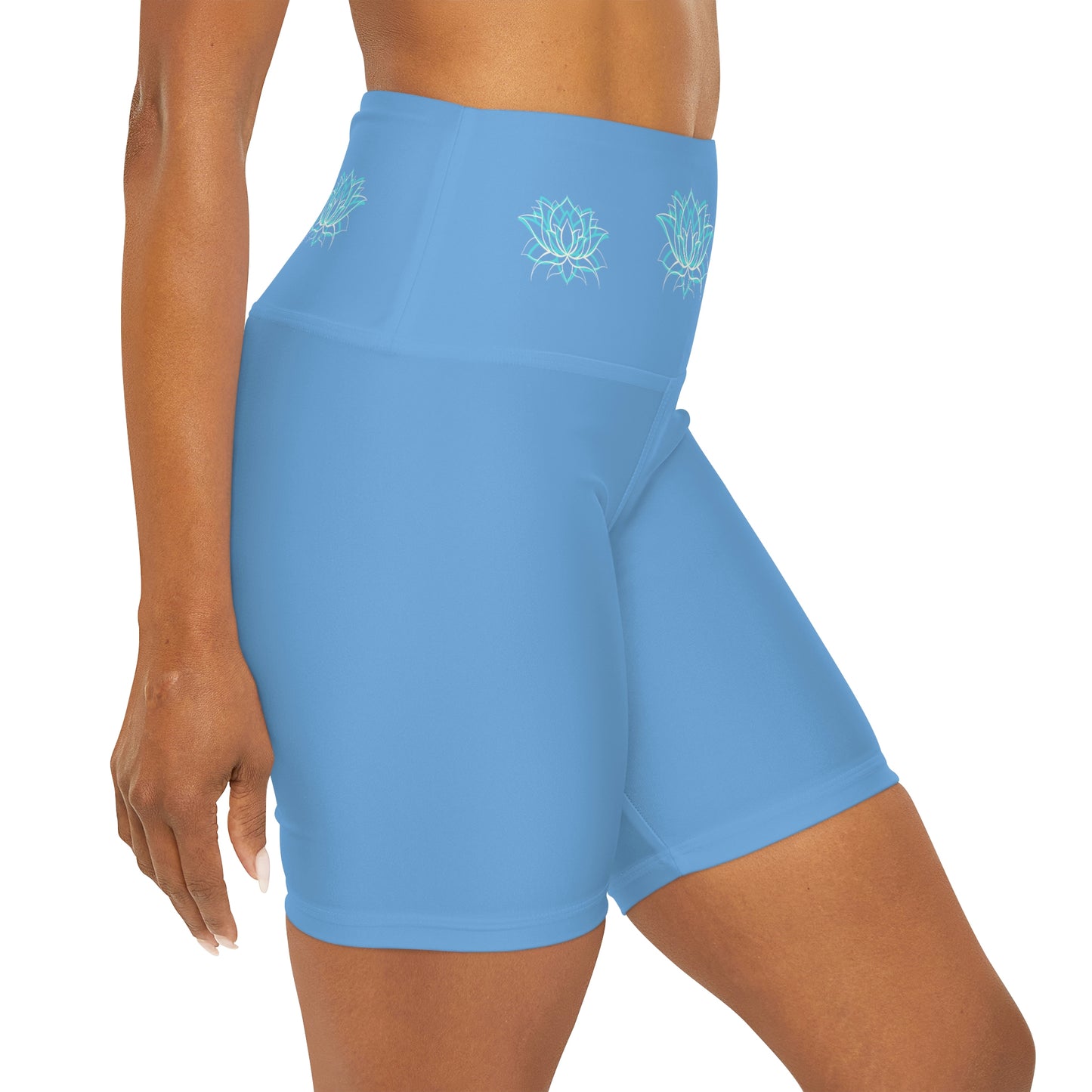 High Waisted Yoga Shorts with Lotus Flowers