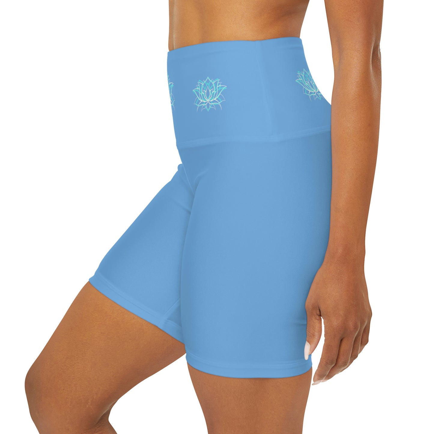 High Waisted Yoga Shorts with Lotus Flowers