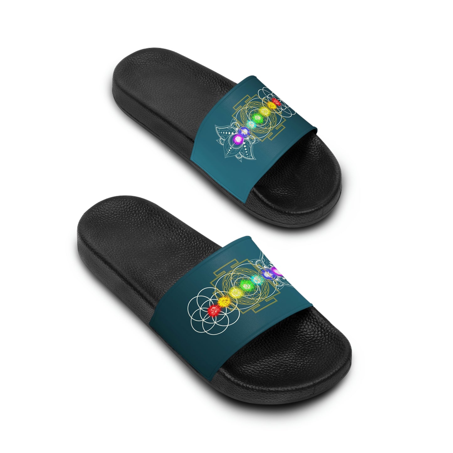 Women's Slide Sandals with Chakras and Sacred Geometry Designs