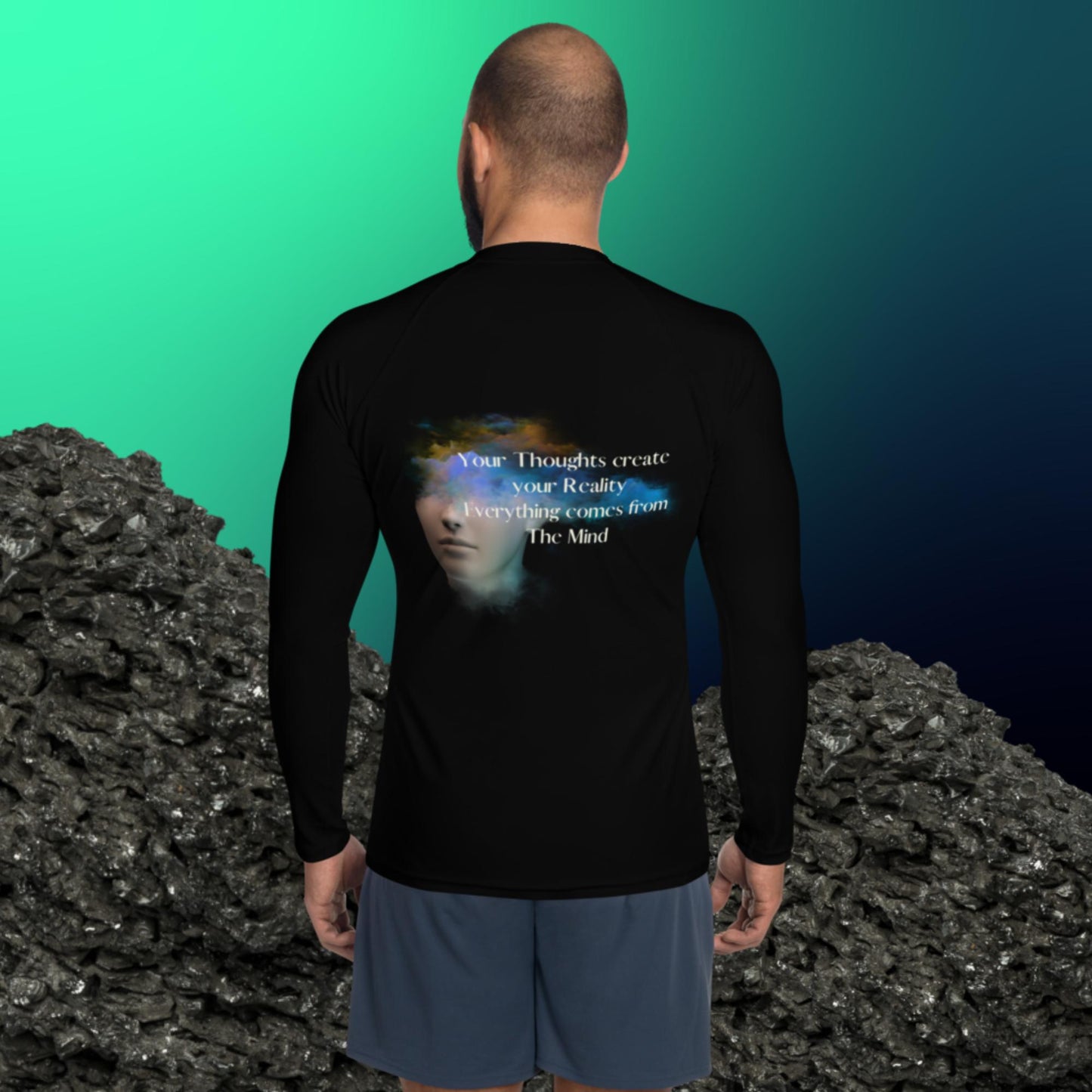 Men's Rash Guard with Sacred Geometry Patterns and Conscious Quote