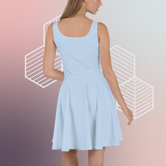 Light Blue Skater Dress with Lotus Flower and Consciousness Era logo