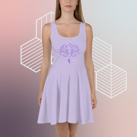 Lilac Skater Dress with Lotus Flower and Consciousness Era logo