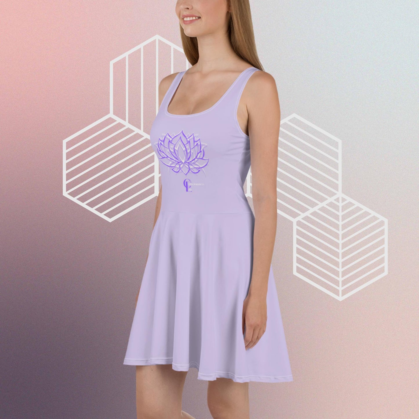 Lilac Skater Dress with Lotus Flower and Consciousness Era logo