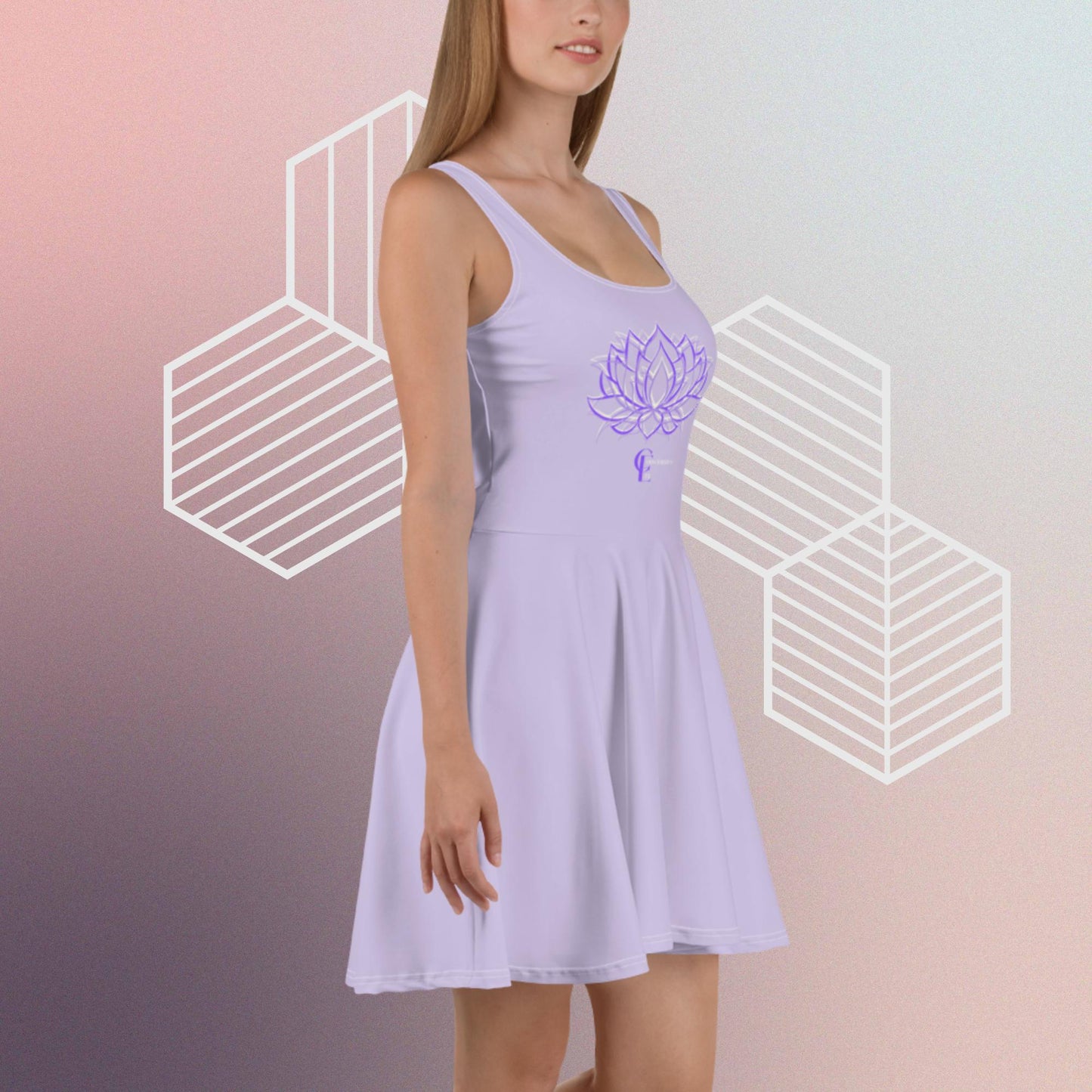 Lilac Skater Dress with Lotus Flower and Consciousness Era logo