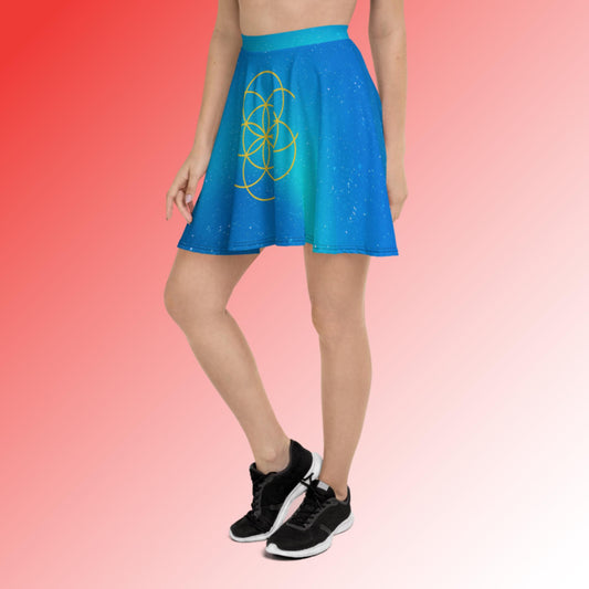 Skater Skirt with Northern Lights Background and Golden Flower of Life