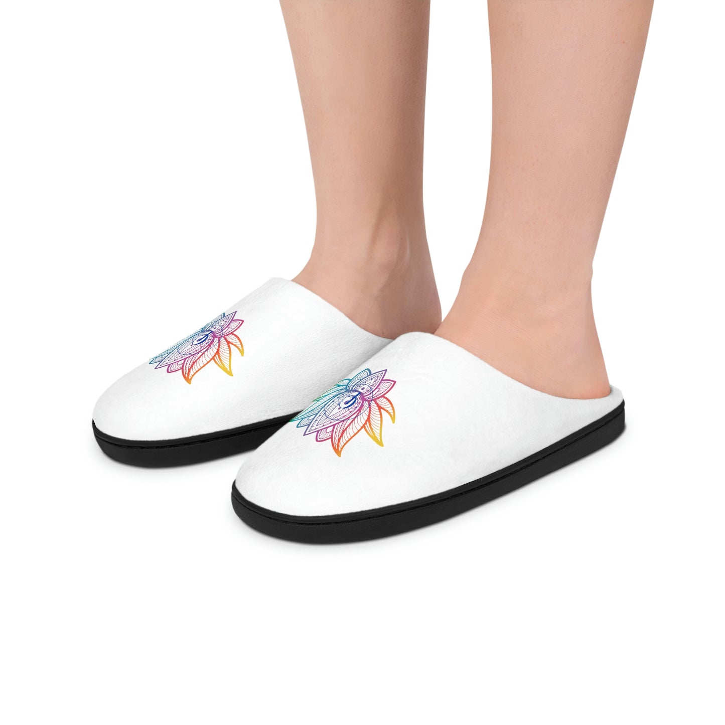 Women's Indoor Slippers with Rainbow Lotus Flower