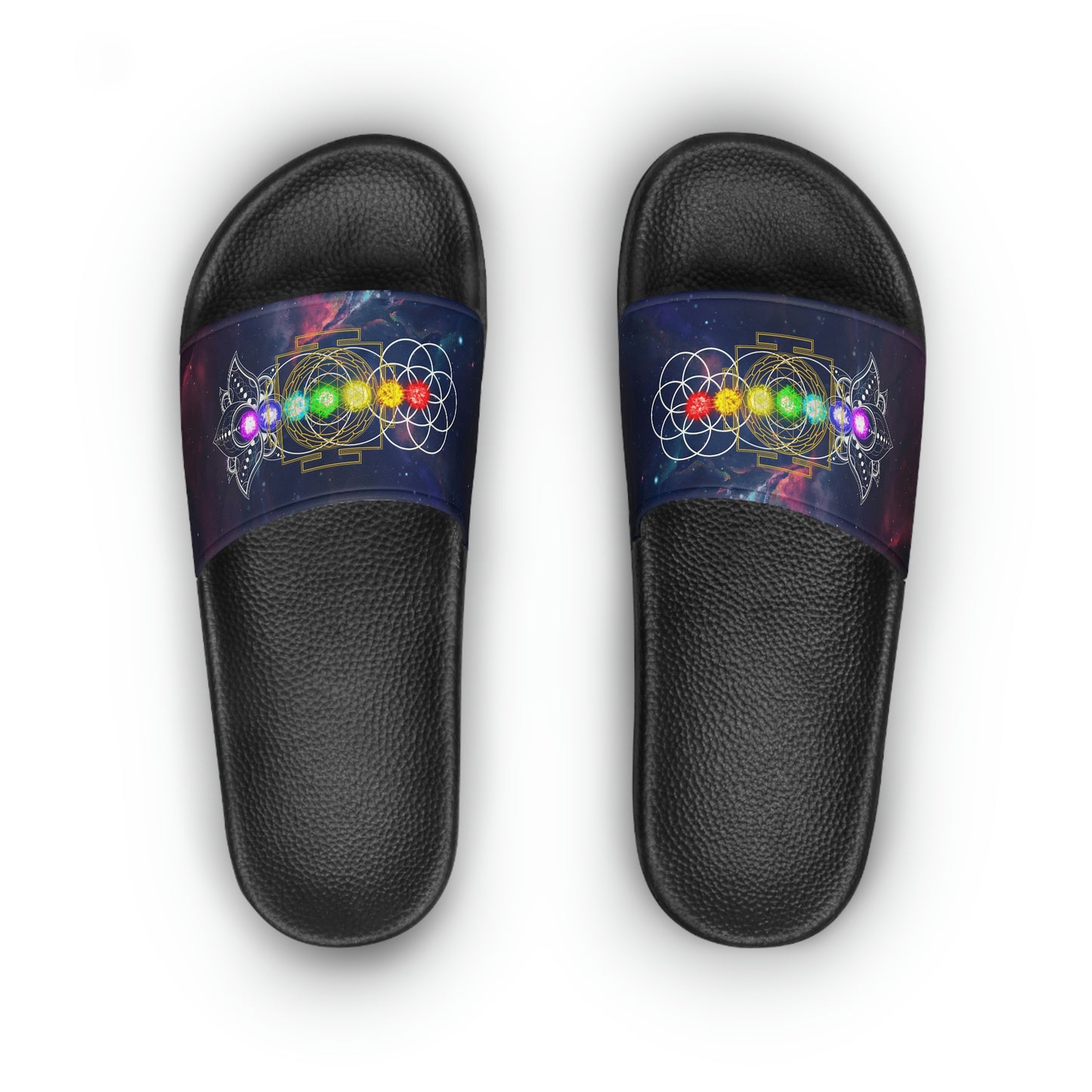 Women's Slide Sandals with Space Nebula and Sacred Geometry