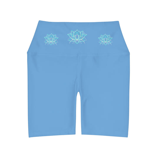 High Waisted Yoga Shorts with Lotus Flowers