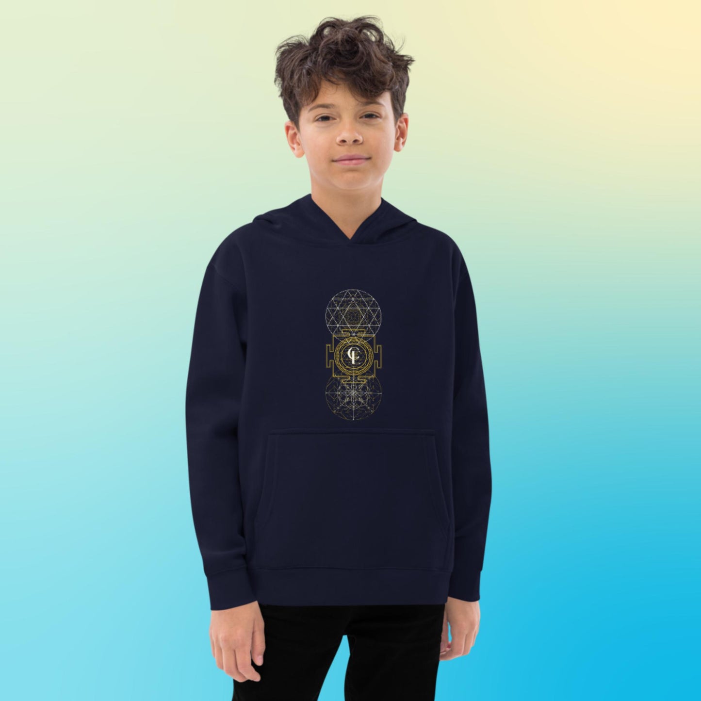 Kids fleece hoodie with Sacred Geometry and Sri Yantra Symbol for Boy's and Girl's