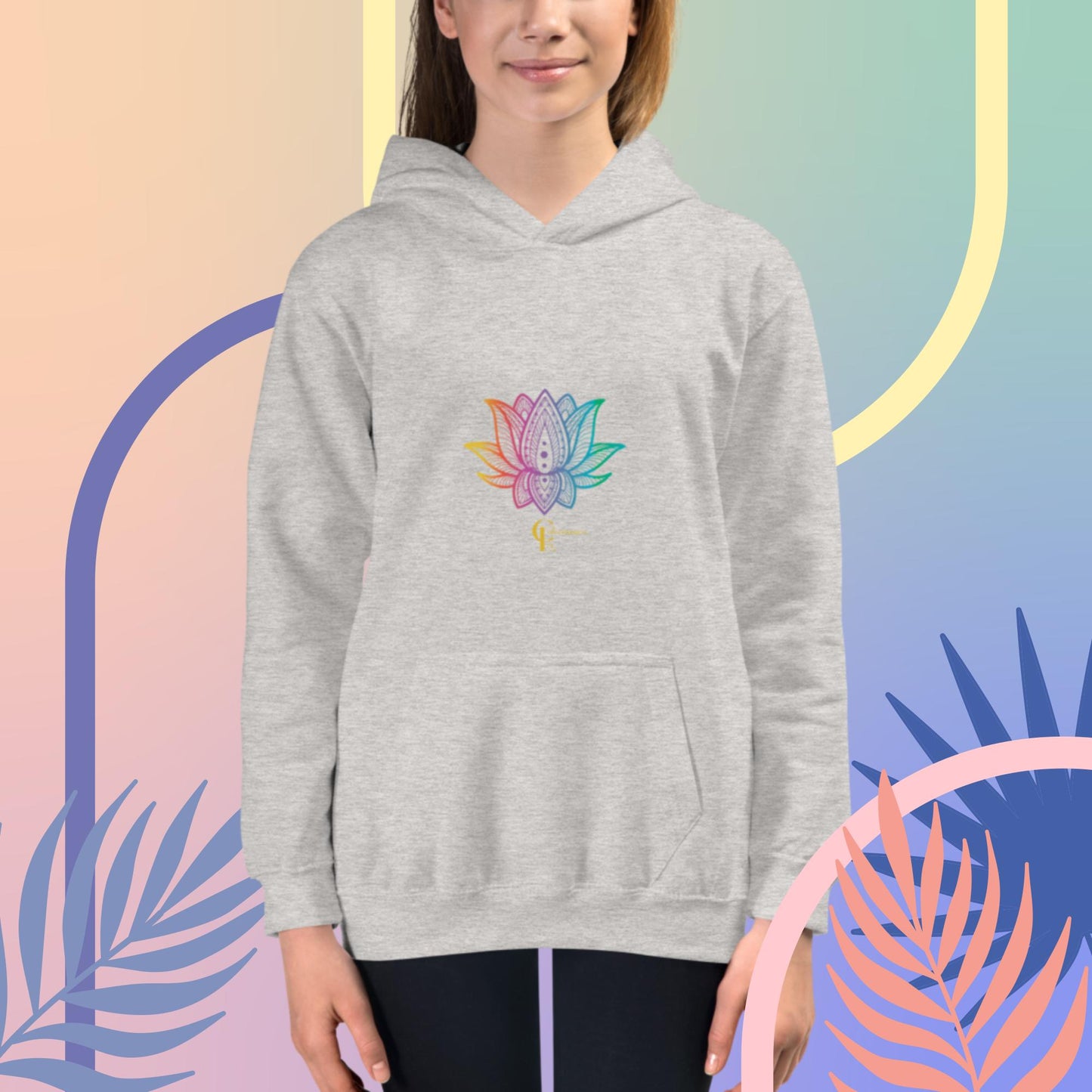 Hoodie for Girls with Rainbow Lotus Flower