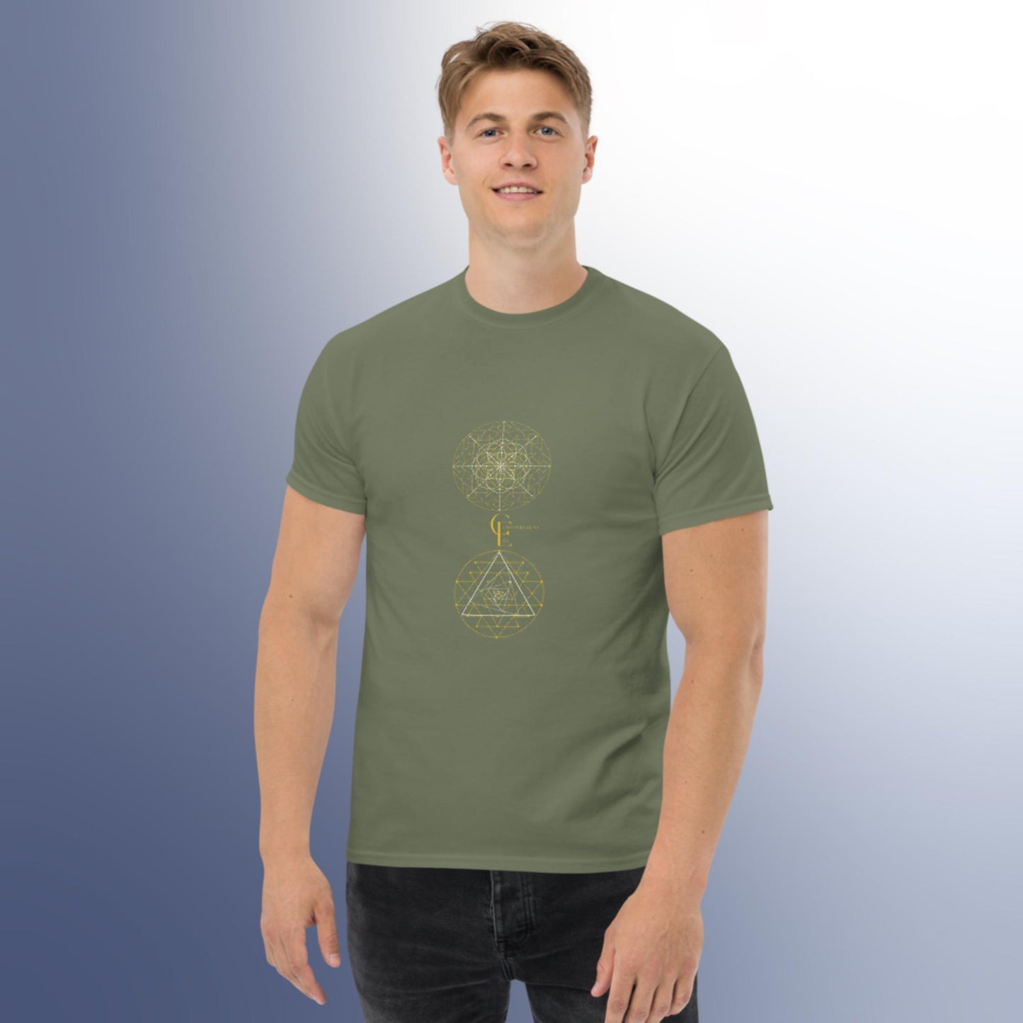 Men's classic t-shirt with Sacred Geometry and Consciousness Era Logo