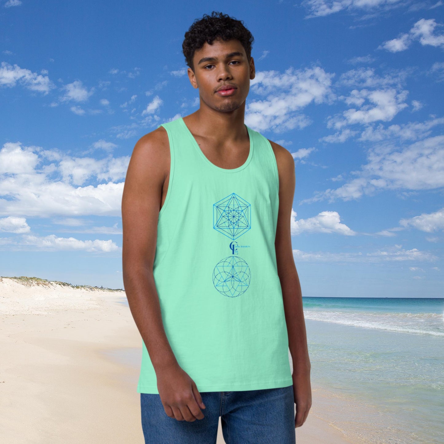 Men’s premium tank top with Sacred Geometry Patternes