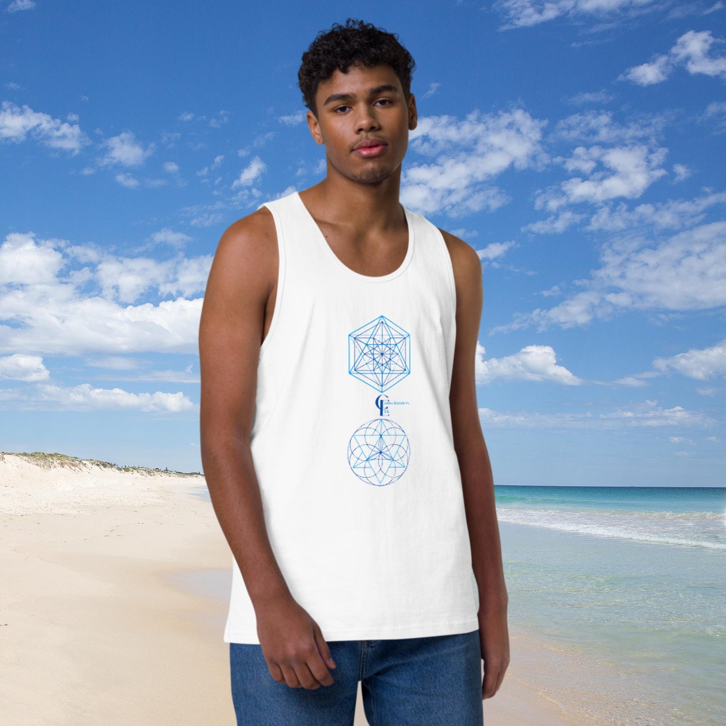 Men’s premium tank top with Sacred Geometry Patternes