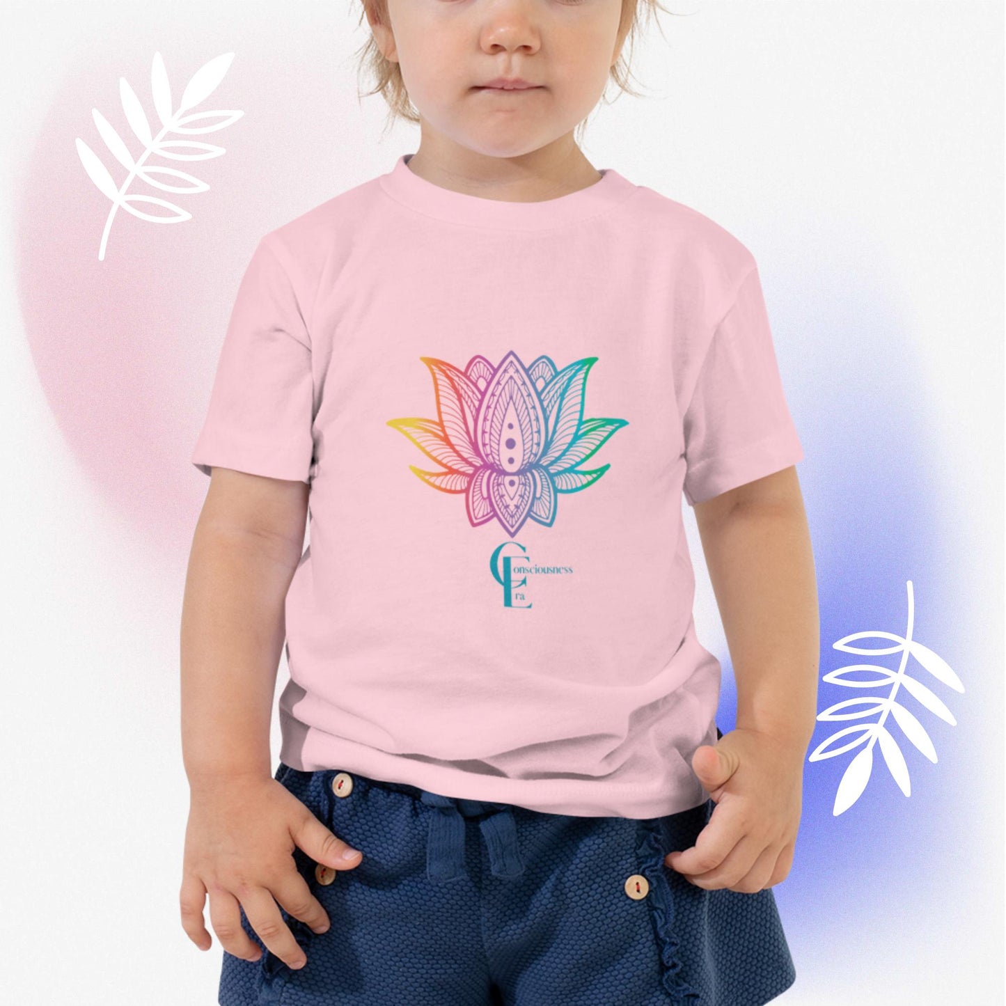 Toddler Short Sleeve Tee with Rainbow Lotus Flower and Consciousness Era logo