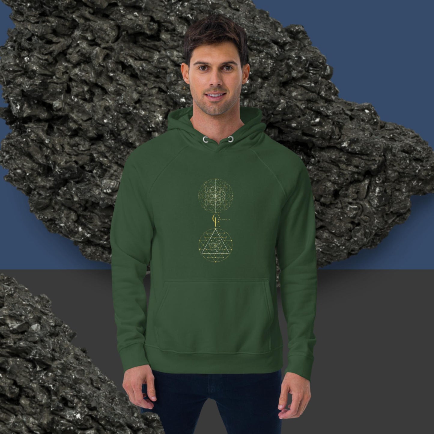 Hoodie Sweater for Men with Sacred Geometry Pattern and Consciousness Era Logo