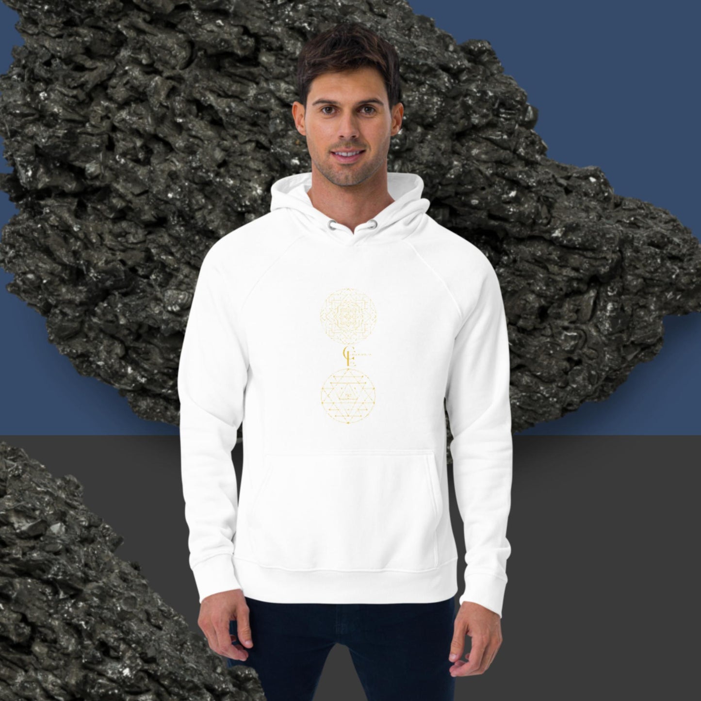 Hoodie Sweater for Men with Sacred Geometry Pattern and Consciousness Era Logo