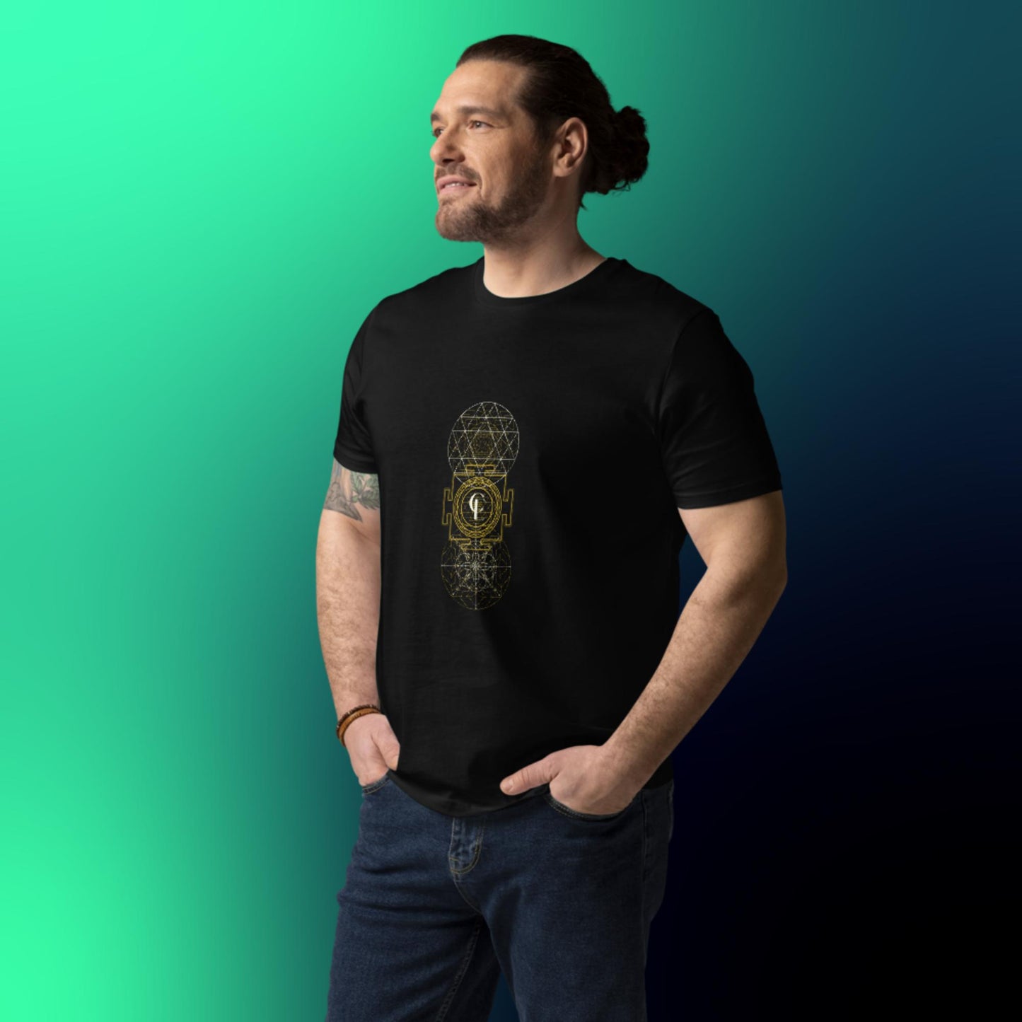 Unisex organic cotton t-shirt with Sacred Geometry and Sri Yantra Symbols