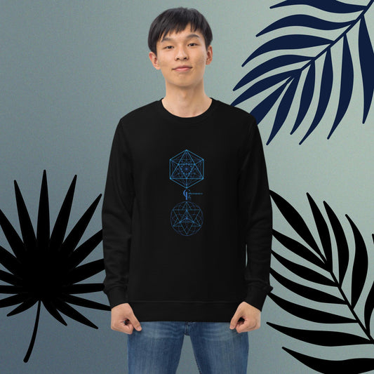 Organic sweatshirt for Men with Sacred Geometry Patternes and Consciousness Era logo