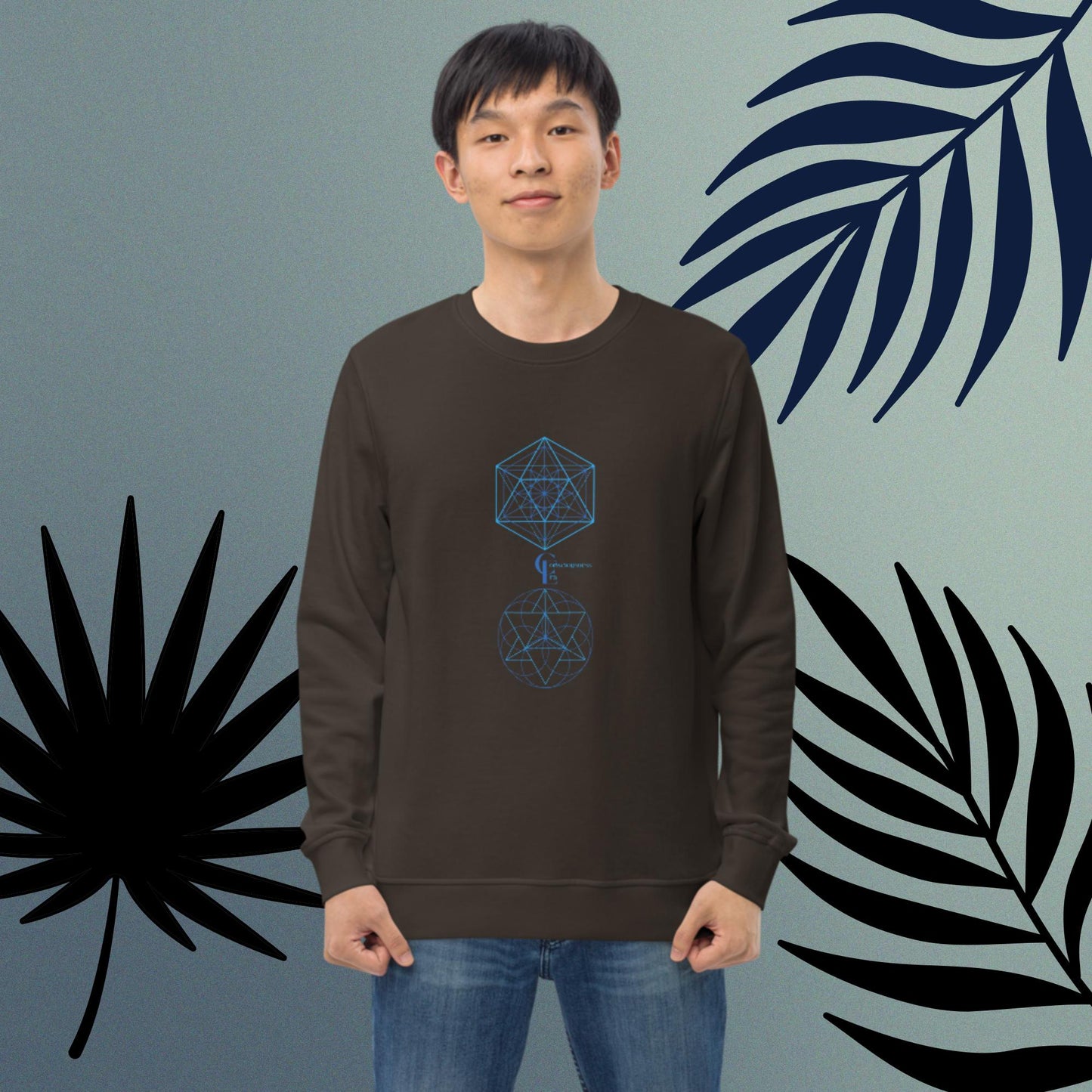 Organic sweatshirt for Men with Sacred Geometry Patternes and Consciousness Era logo