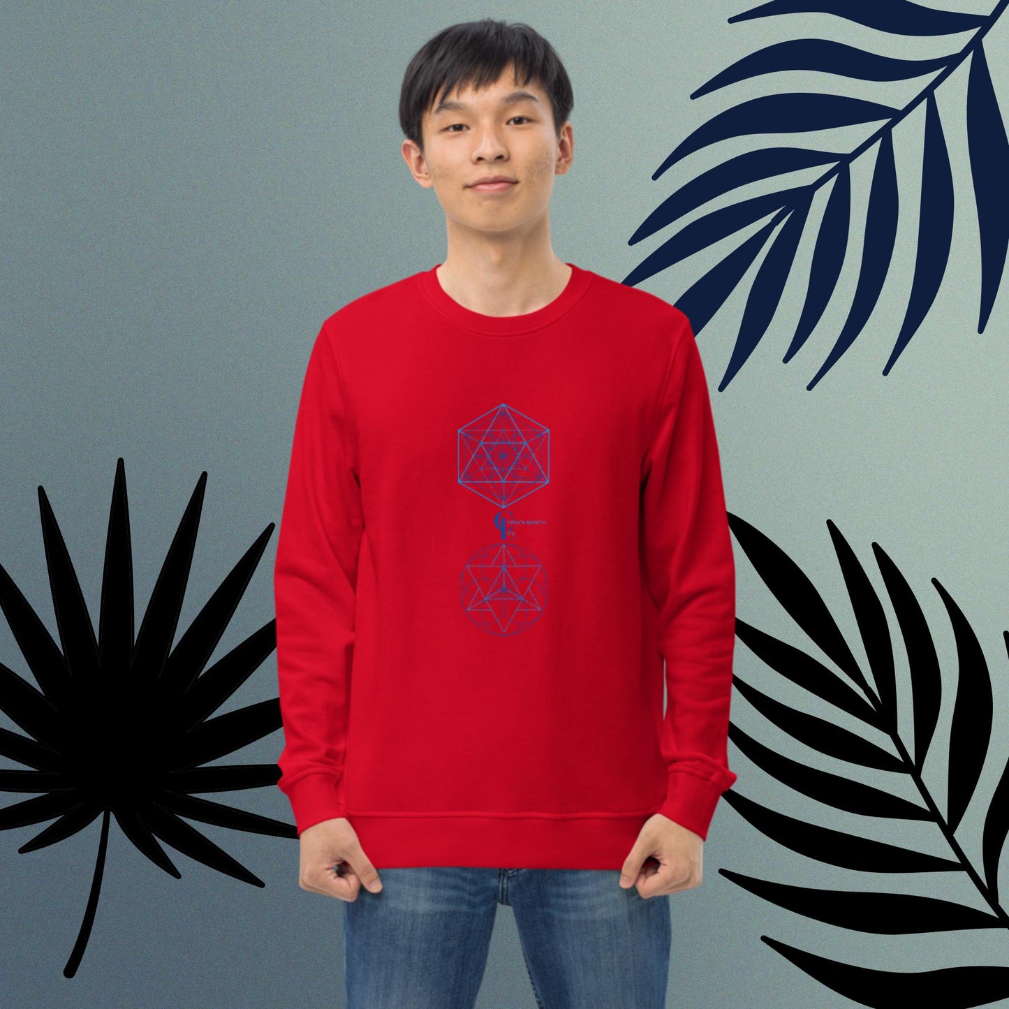 Organic sweatshirt for Men with Sacred Geometry Patternes and Consciousness Era logo