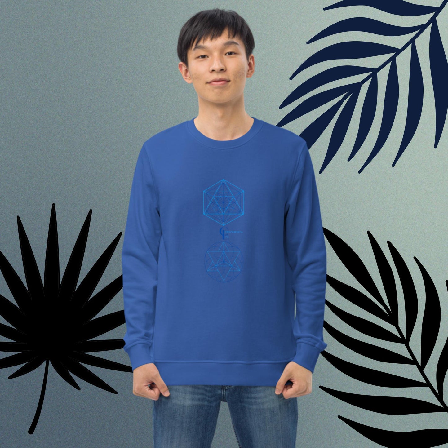 Organic sweatshirt for Men with Sacred Geometry Patternes and Consciousness Era logo