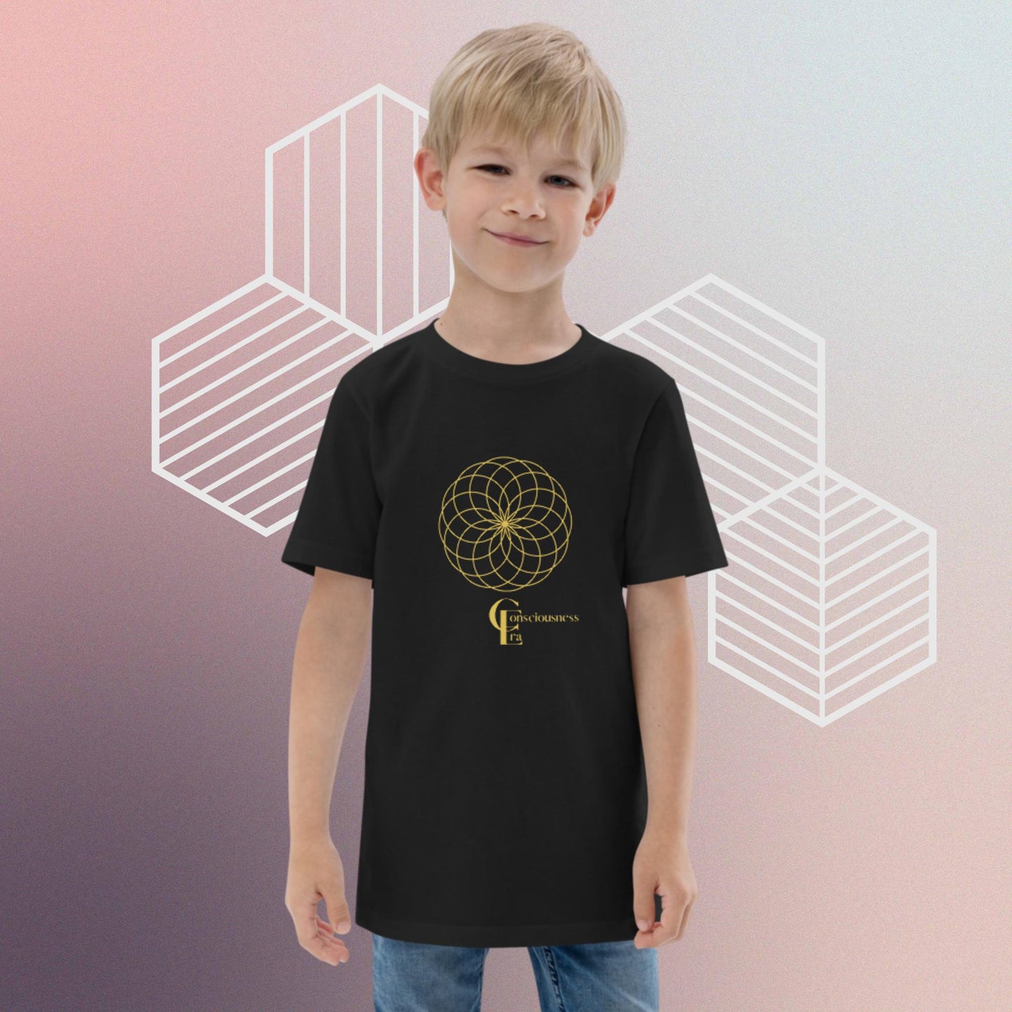 Golden Flower of Life youth jersey t-shirt for Boy's and Girl's