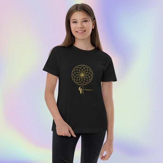 Youth jersey t-shirt with Golden Flower of Life Symbol