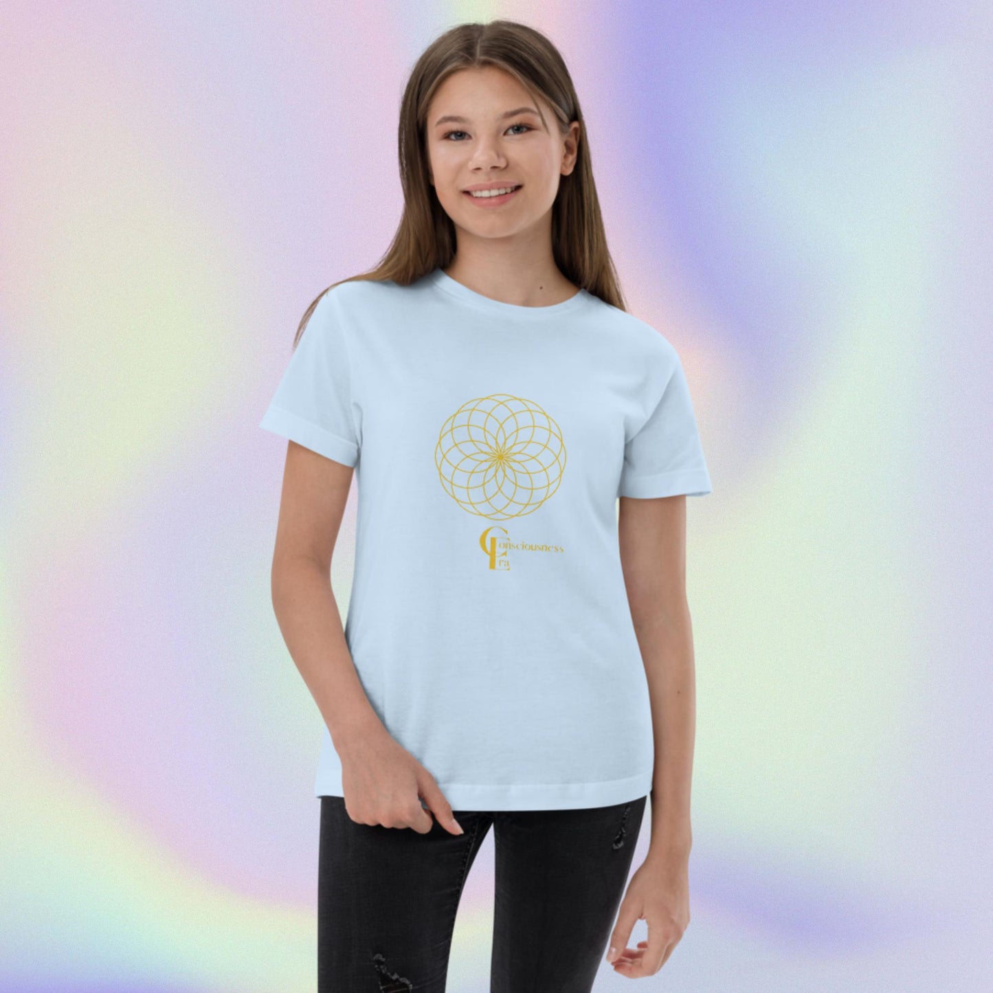 Youth jersey t-shirt with Golden Flower of Life Symbol