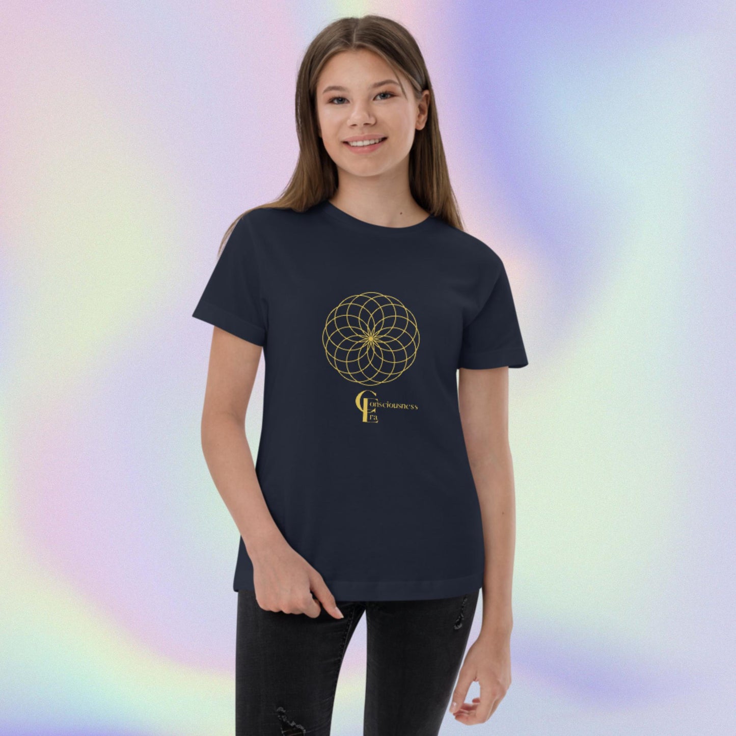 Youth jersey t-shirt with Golden Flower of Life Symbol