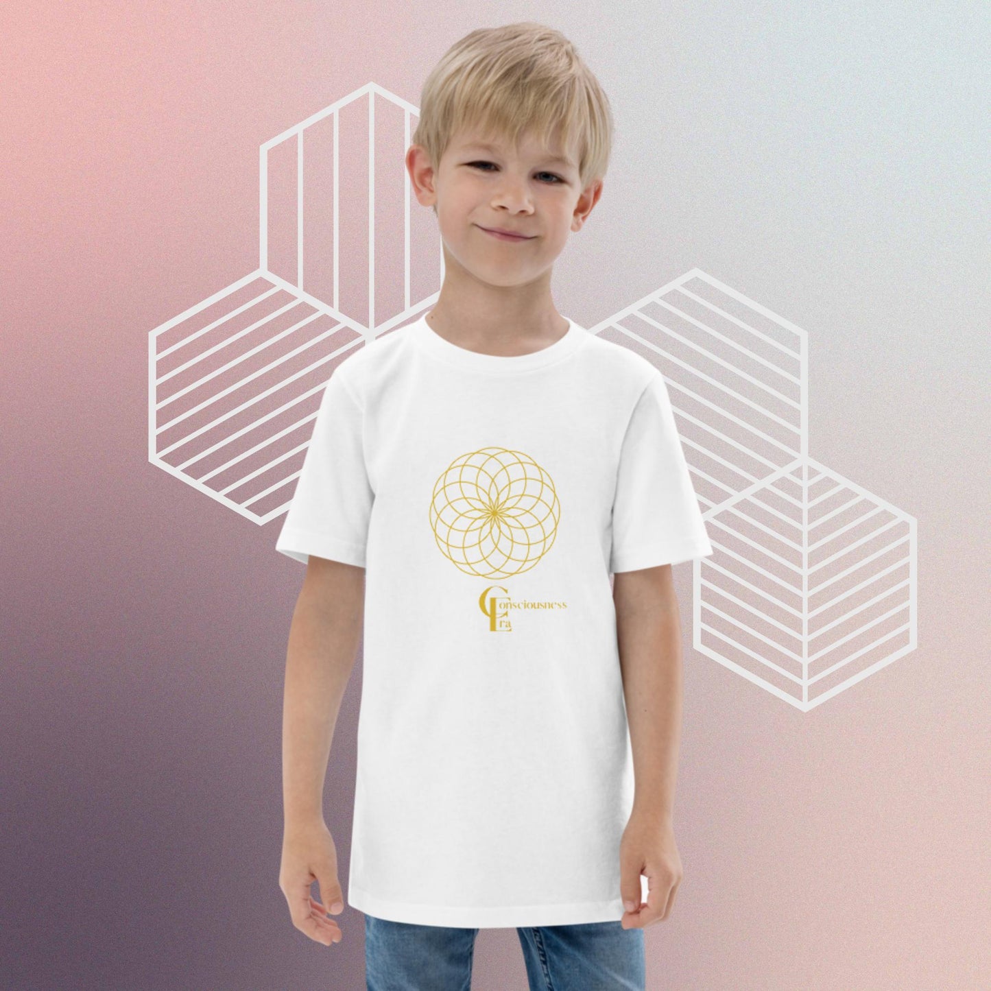 Golden Flower of Life youth jersey t-shirt for Boy's and Girl's