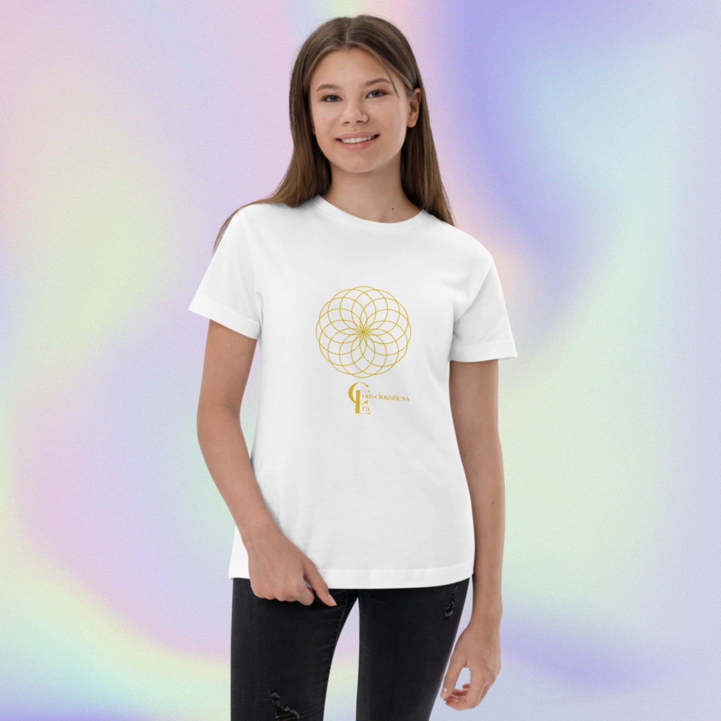 Youth jersey t-shirt with Golden Flower of Life Symbol