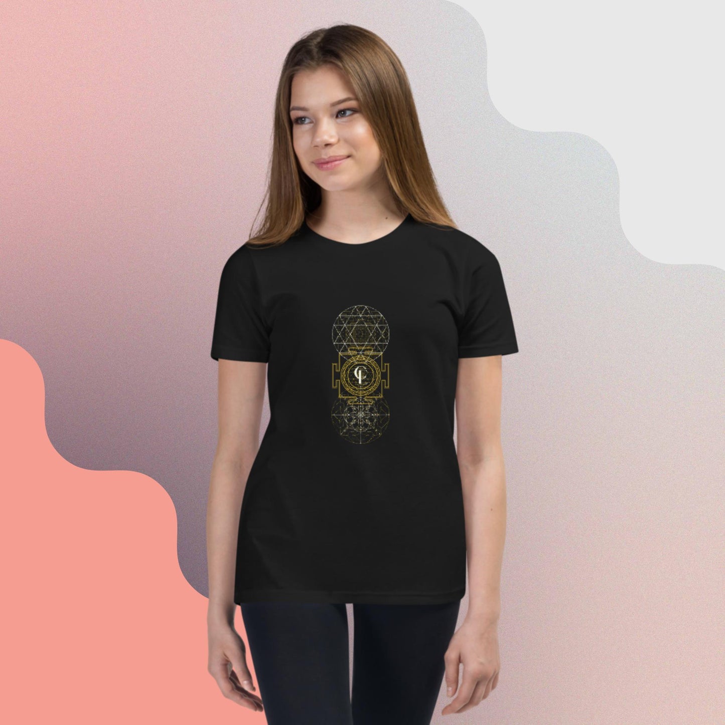 T-Shirt with Sacred Geometry and Sri Yantra Symbol for Girl's and Boy's