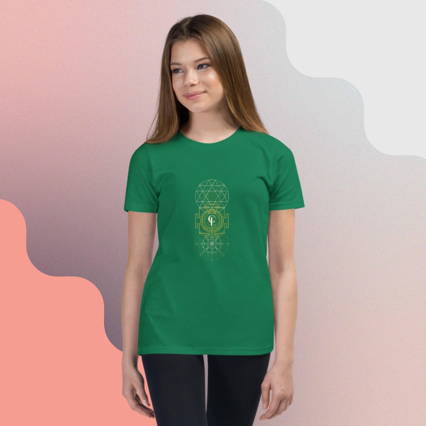 T-Shirt with Sacred Geometry and Sri Yantra Symbol for Girl's and Boy's